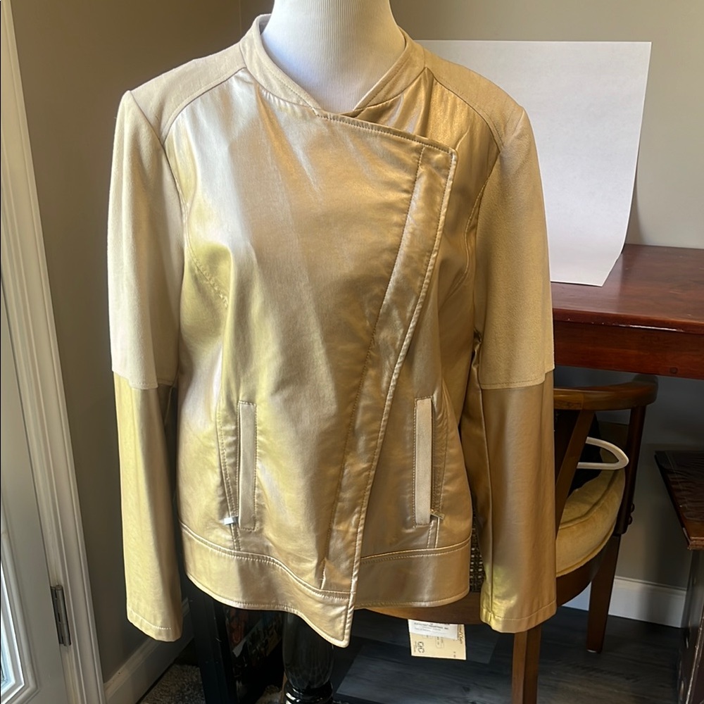 Chico's Cream Leather Jacket Asymmetrical Tailored Design